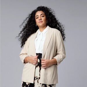 Simply Vera Vera Wang Linen Blend Roll Tab Cream Blazer